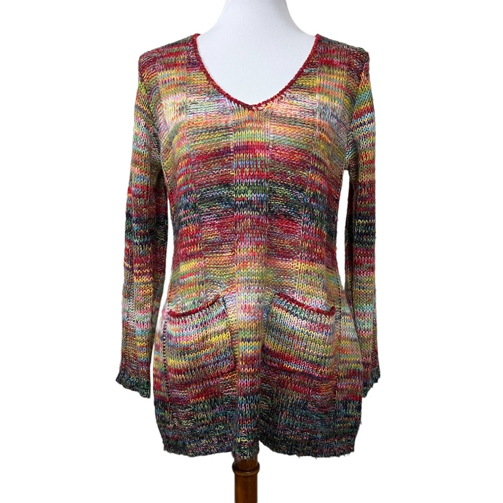 Inked & Faded Womens XL Variegated V-Neck Pullover Sweater Pockets